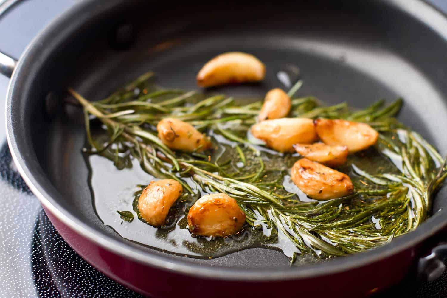 Sauteed garlic and rosemary in olive oil