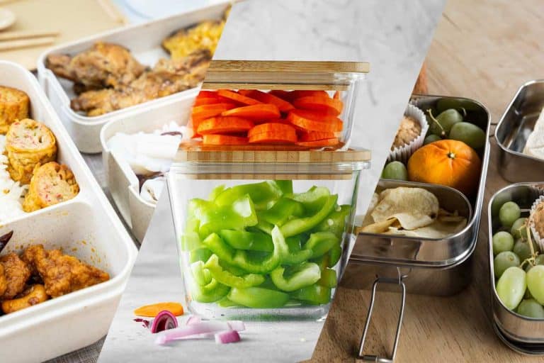 Collage of plastic, glass and stainless steel food container, Is It Better To Store Food In Plastic, Glass, Or Stainless Steel?