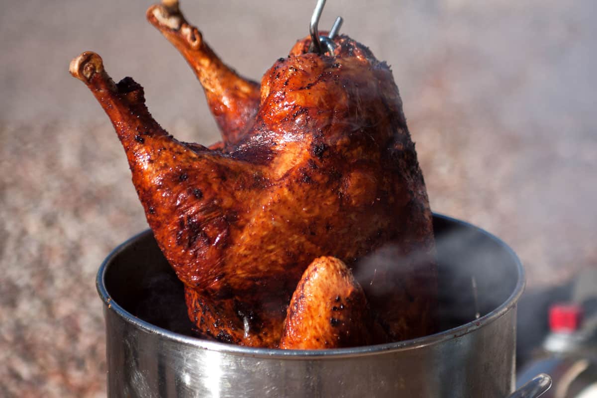 Delicious-fried-turkey-hauled-out-of-deep-fryer