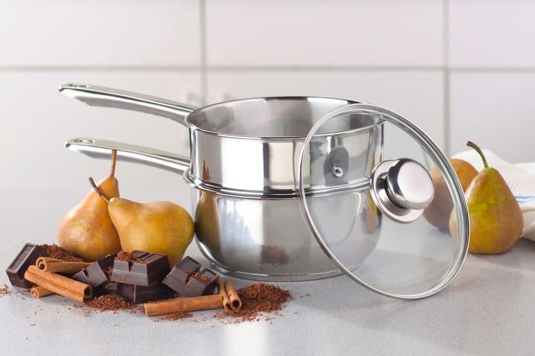 Double boiler at kitchen with pears chocolates and cinnamon rolls at the side, Is a Double Boiler (Bain Marie) Supposed to Touch the Water?