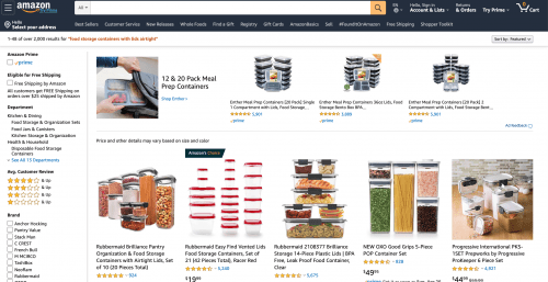 Food containers on Amazon's page.