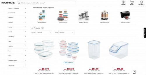 Food containers on Kohl's page.