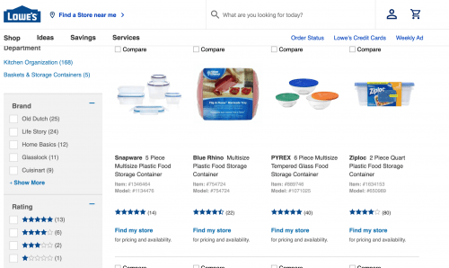 Food containers on Lowe's page.
