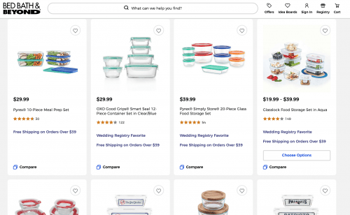 Food containers on Bed Bath and beyond's page.