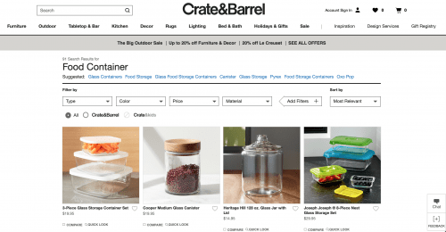 Food containers on Crate & Barrel's page.