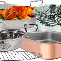 A collage of shallow roasting pans in plain white background, What is Considered a Shallow Roasting Pan?