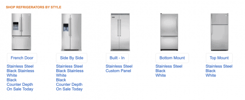 US Appliance website page