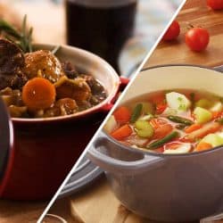 A collage of a stock pot and soup pot, Stock Pot vs. Soup Pot - What’s the Difference?