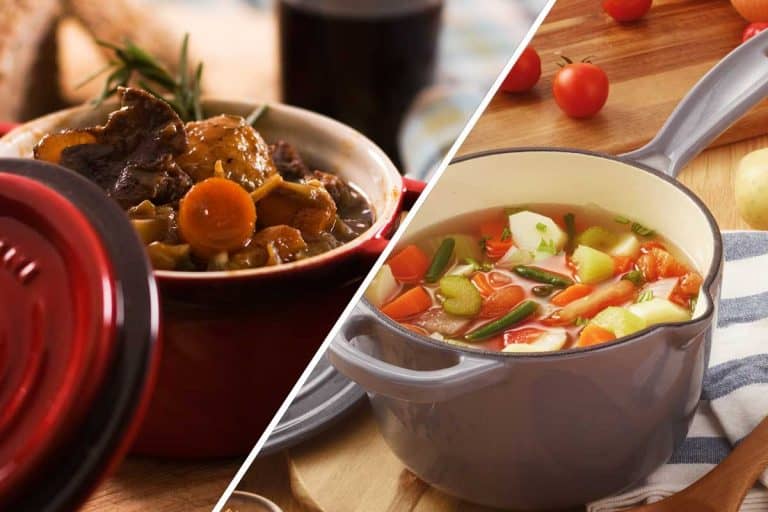 A collage of a stock pot and soup pot, Stock Pot vs. Soup Pot - What’s the Difference?