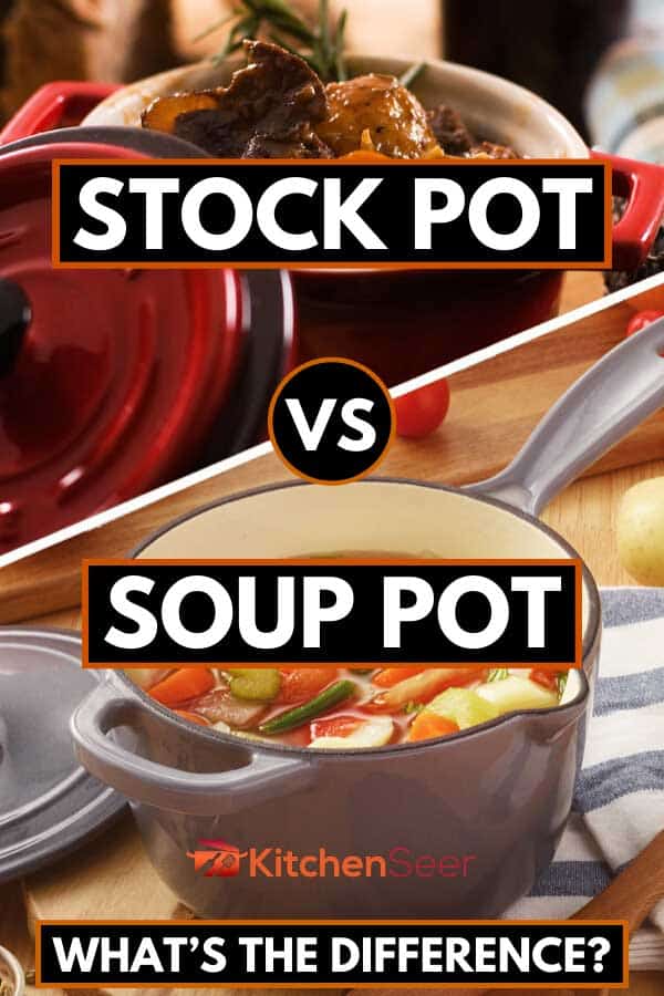 Collage of a stock pot and soup pot, Stock Pot vs. Soup Pot - What’s the Difference?