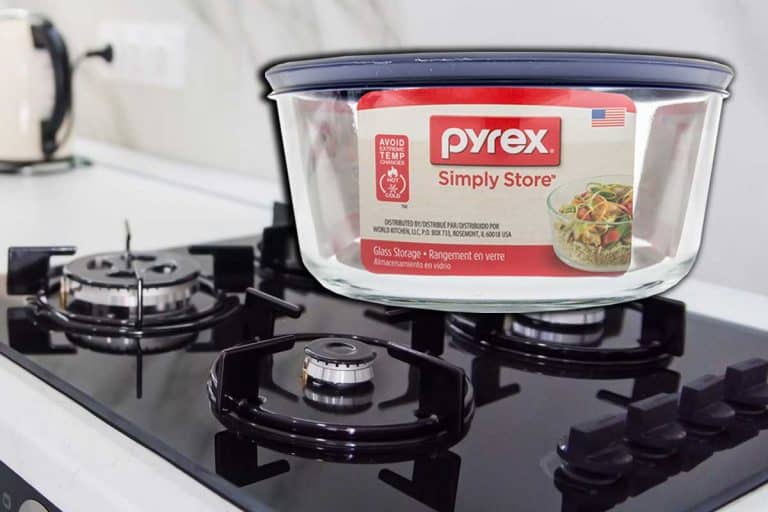 Collage of a pyrex bowl and modern high-tech black gas stove, Can Pyrex Be Used on the Stovetop? [Not a simple question!]