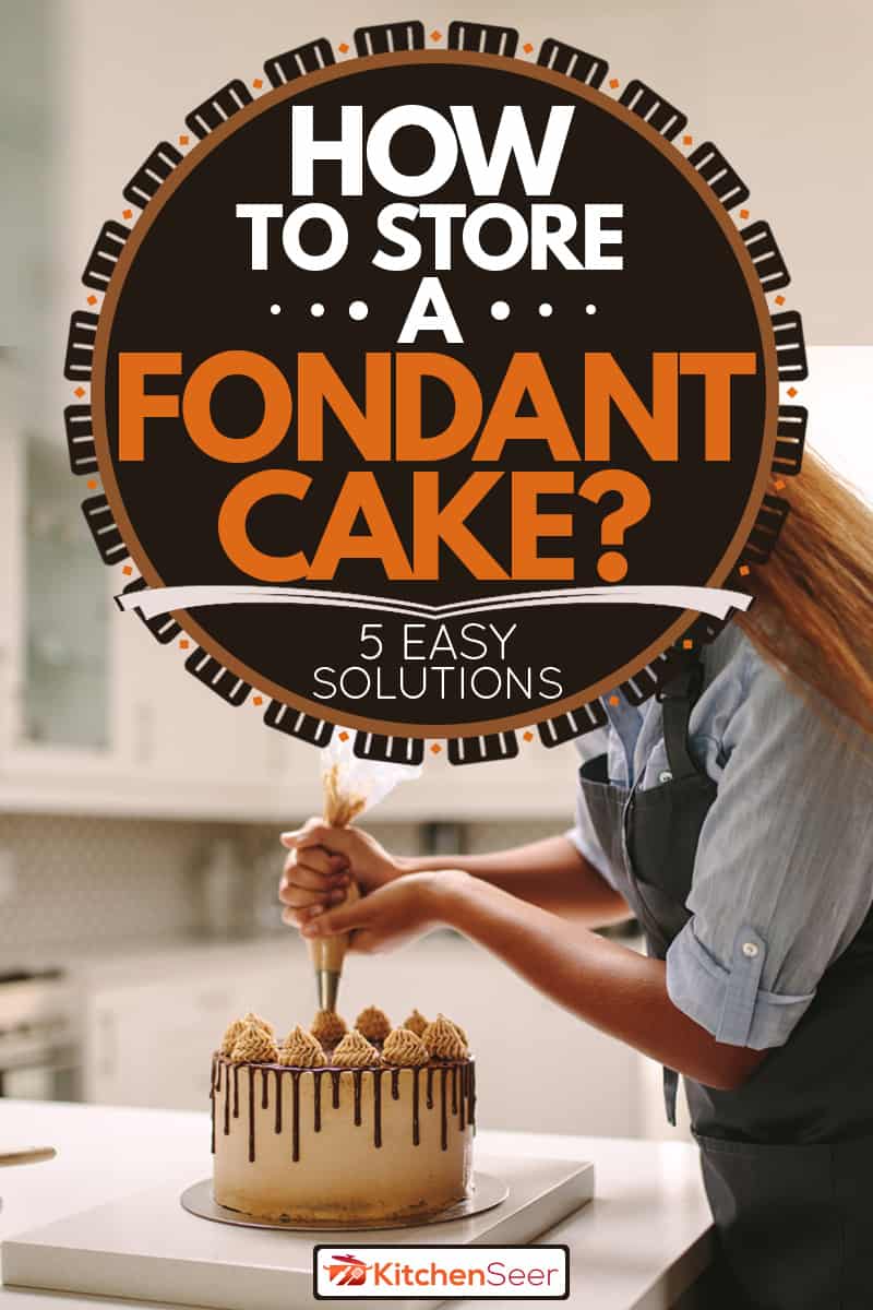 A woman making a fondant cake and putting on frosting using a piping bag, How To Store A Fondant Cake? [5 Easy Solutions]