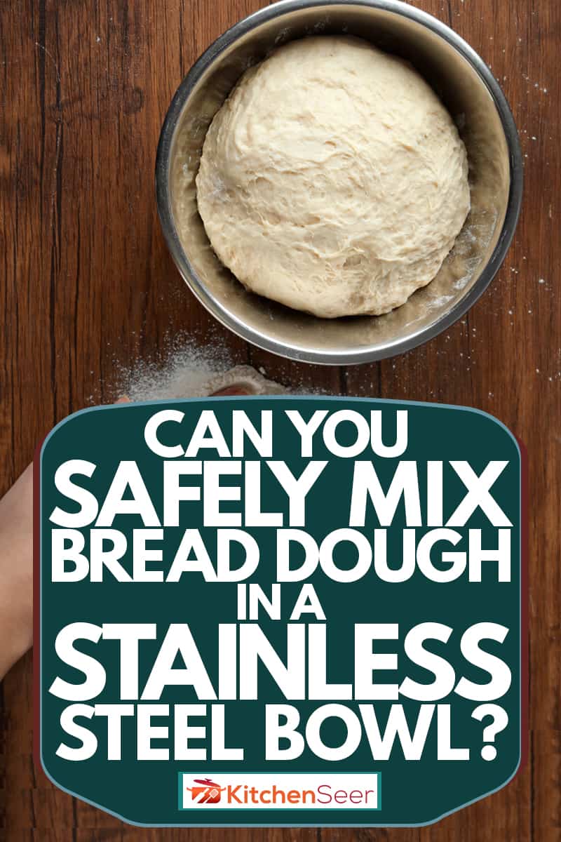 A woman spreading flour on a wooden table before mixing her raw bread dough, Can You Safely Mix Bread Dough in a Stainless Steel Bowl?