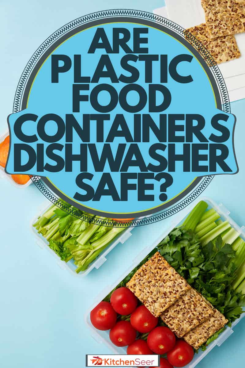 Different veggies placed inside plastic containers with tissues and other plastic containers on the side, Are Plastic Food Containers Dishwasher Safe?