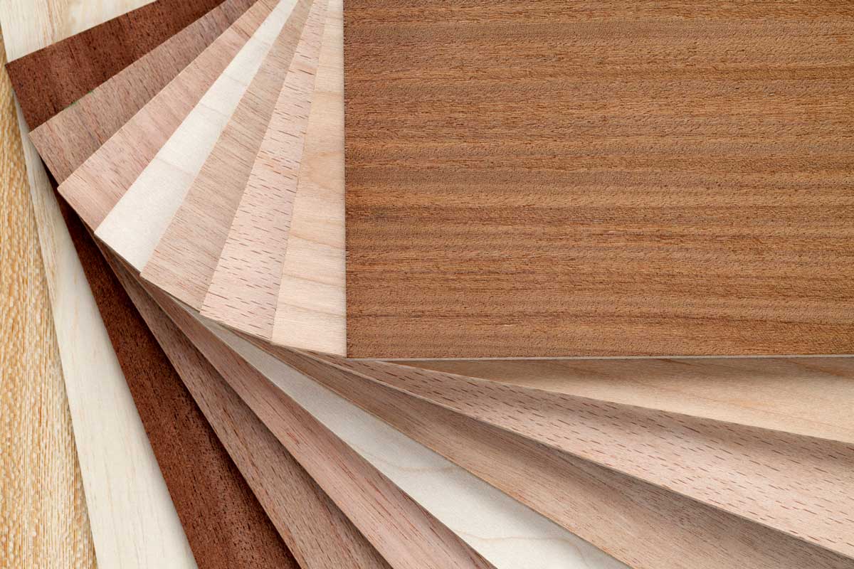 Close up of sample pack of wooden flooring laminate