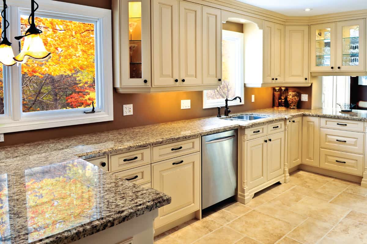 Modern kitchen interior with wooden kitchen cabinets
