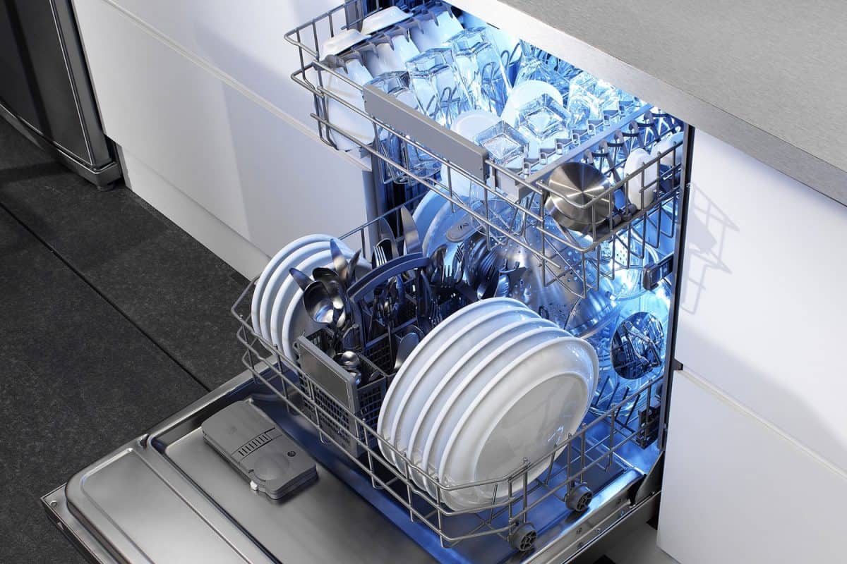 Dishwasher, clean dishes and kitchen detail, How Many Amps Does A Dishwasher Use? [By Brand]
