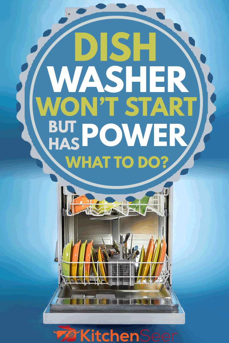 Dishwasher full of utensils isolated against blue background, Dishwasher Won't Start But Has Power - What To Do?