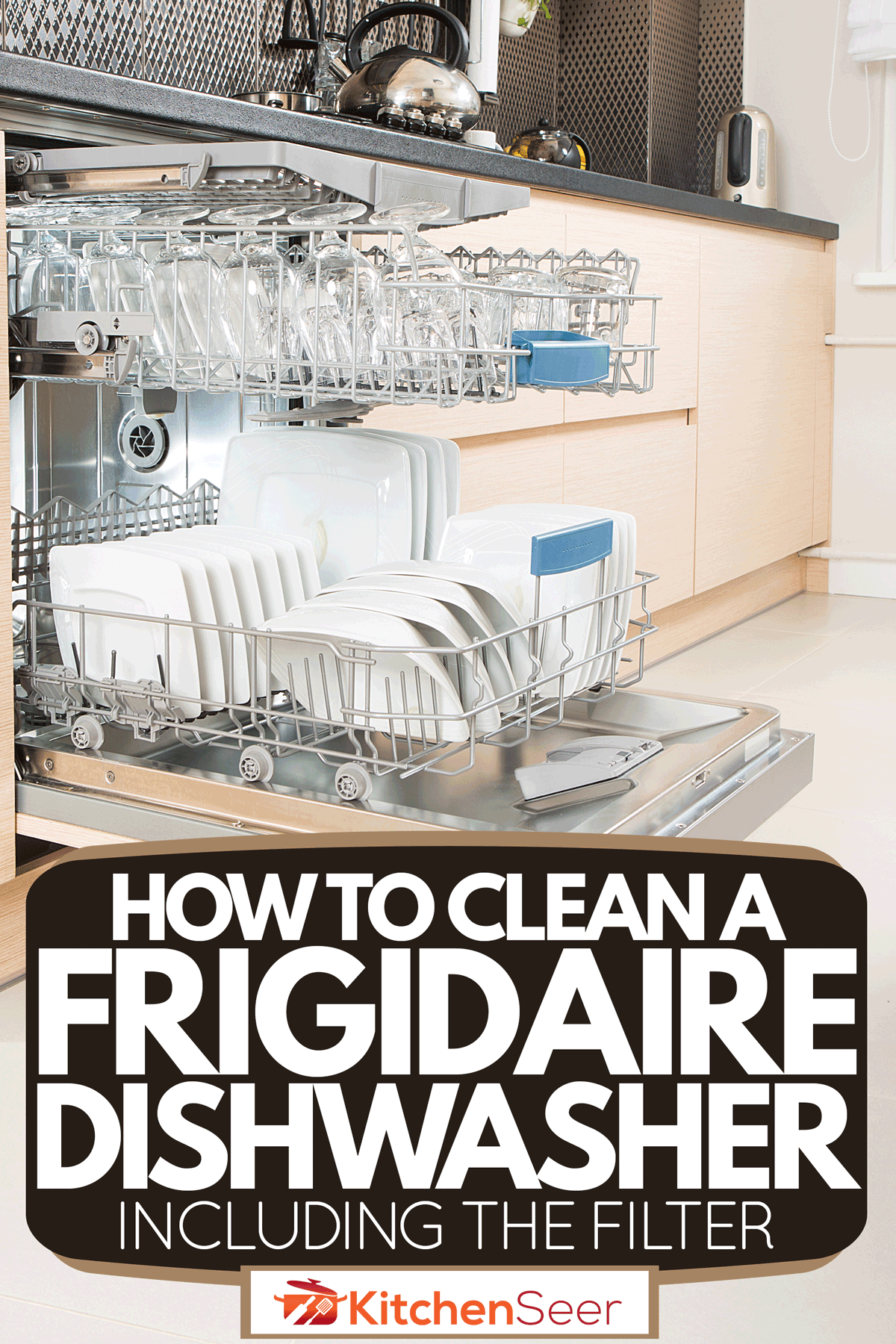 A dishwashing rack with plates and glass on it, How to Clean A Frigidaire Dishwasher (Inc. The Filter)