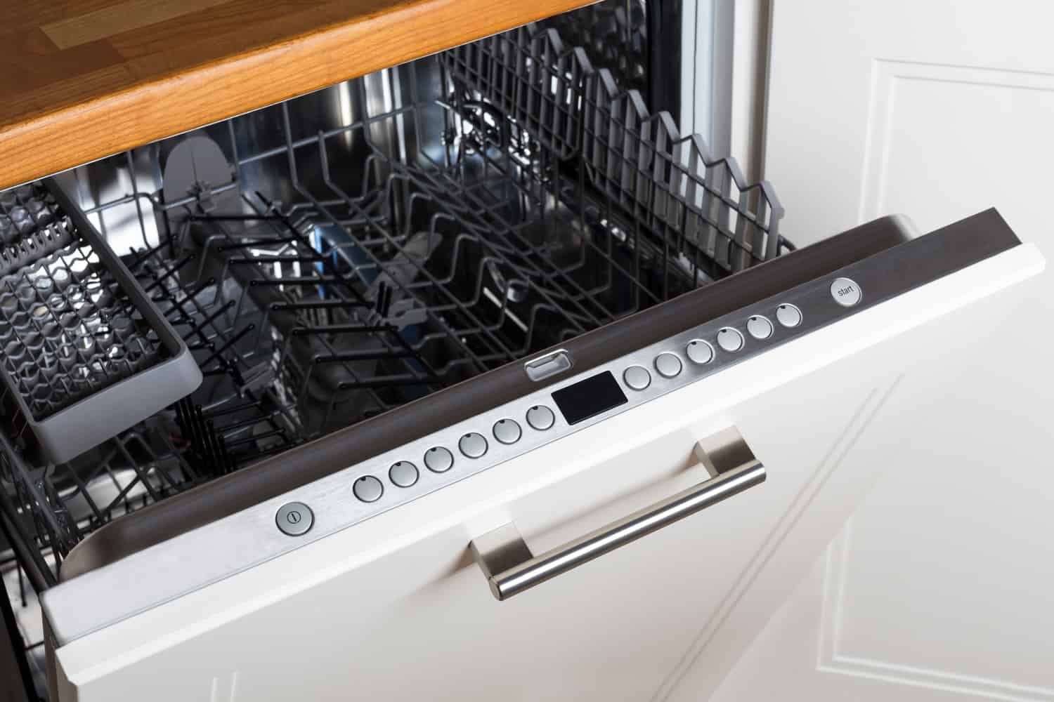modern Half open empty dishwasher in a modern kitchen, Dishwasher Won't Start But Has Power - What To Do