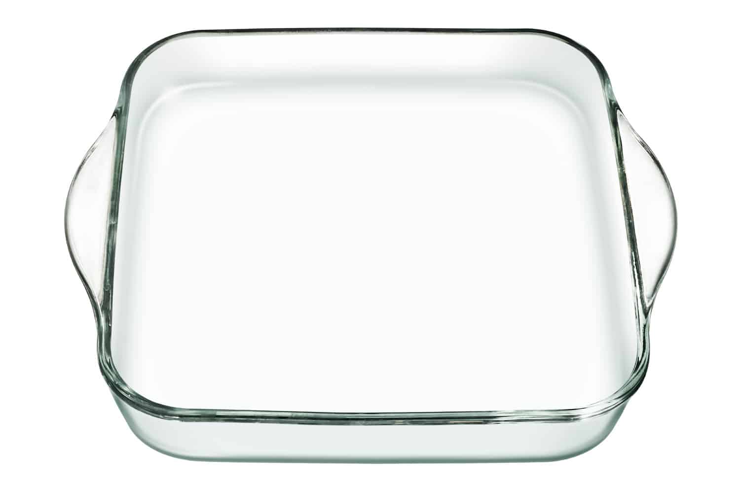 Heath resistant glass casserole baking dish with two side handles isolated on white background