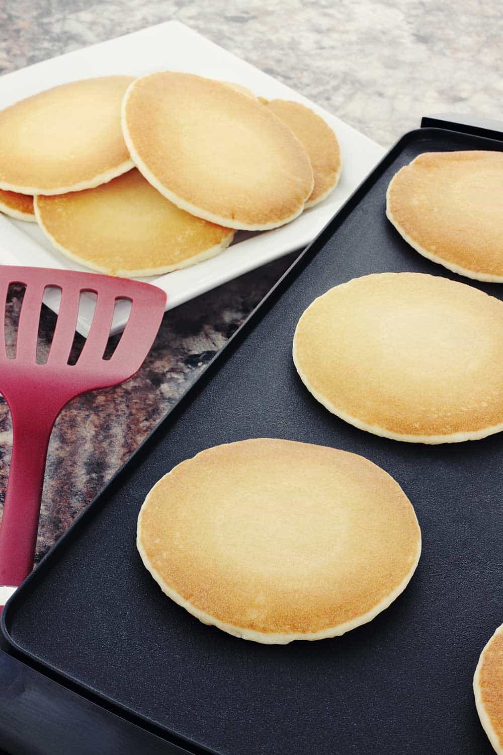 Pancakes on a hot griddle