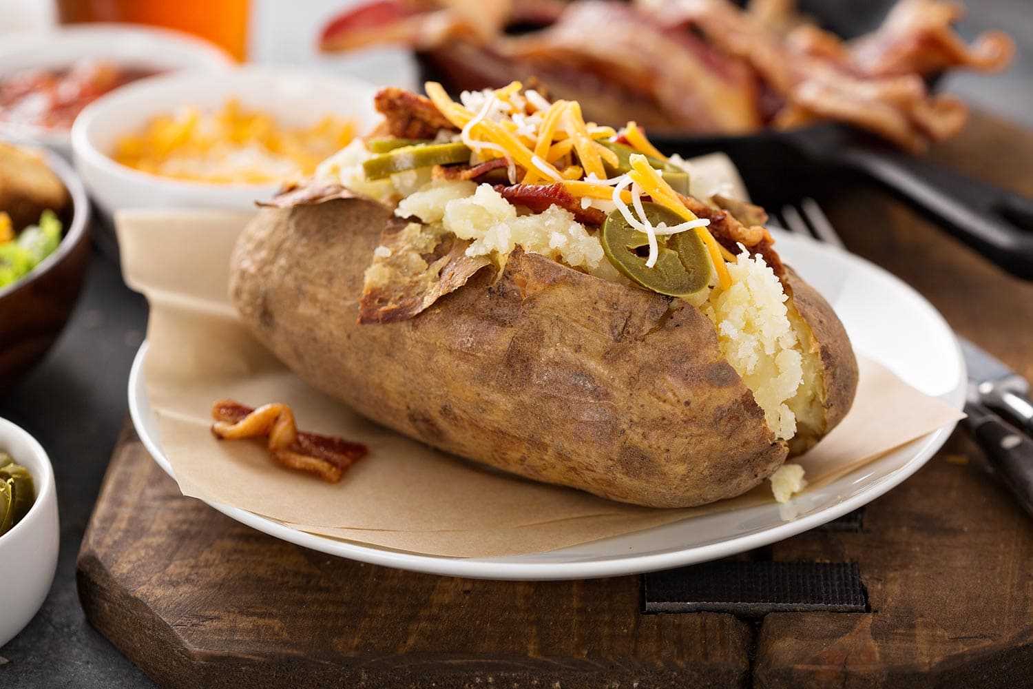 Fully loaded baked potato with all the toppings