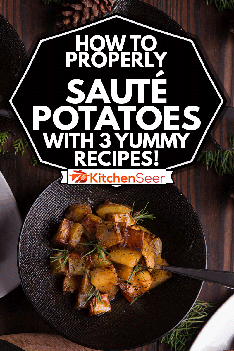 Sauteed sweet potato salad on black bowl on brown wooden background, How To Properly Sauté Potatoes - With 3 Yummy Recipes!
