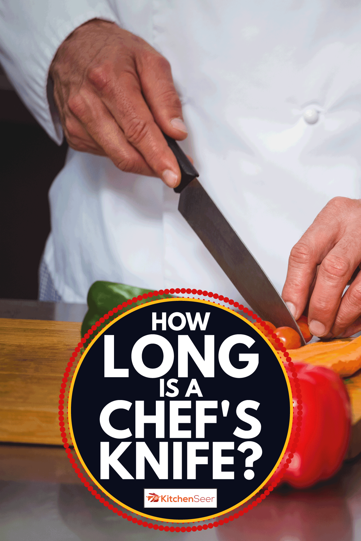 Chef cutting vegetables for a salad using chef's knife. How Long Is A Chef's Knife