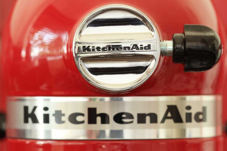 A close up front view of empire red colored Kitchenaid artisan stand mixer, KitchenAid Kneading Speed - What Should It Be?