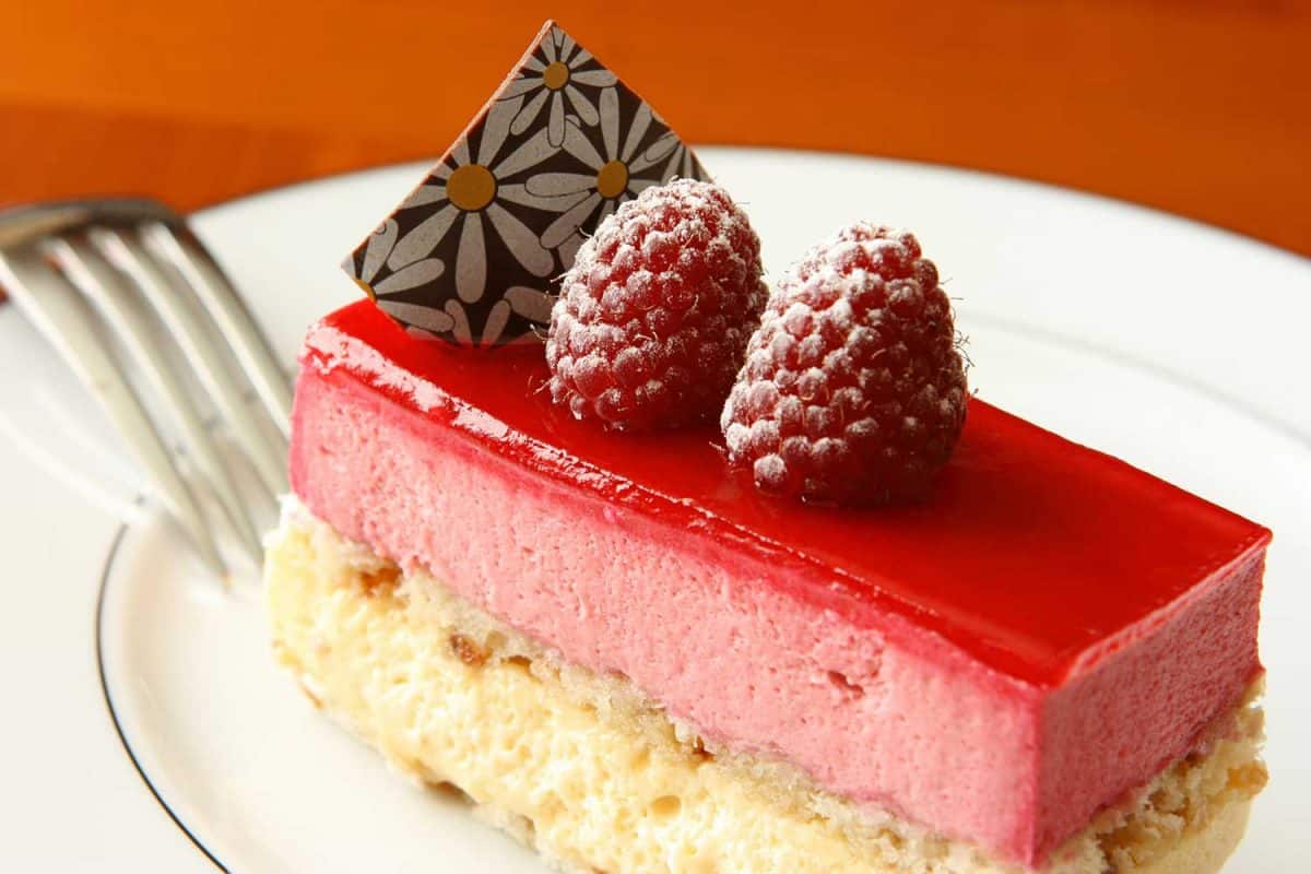 A slice of strawberry cake dessert