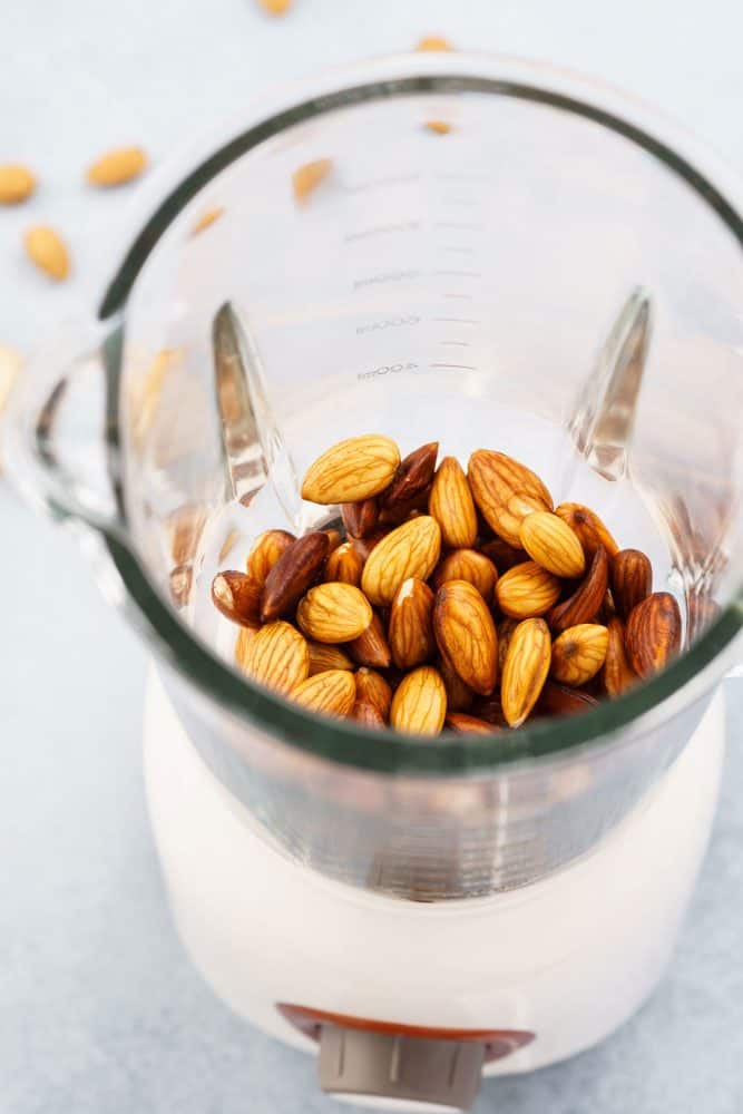 Almond nuts inside a blender