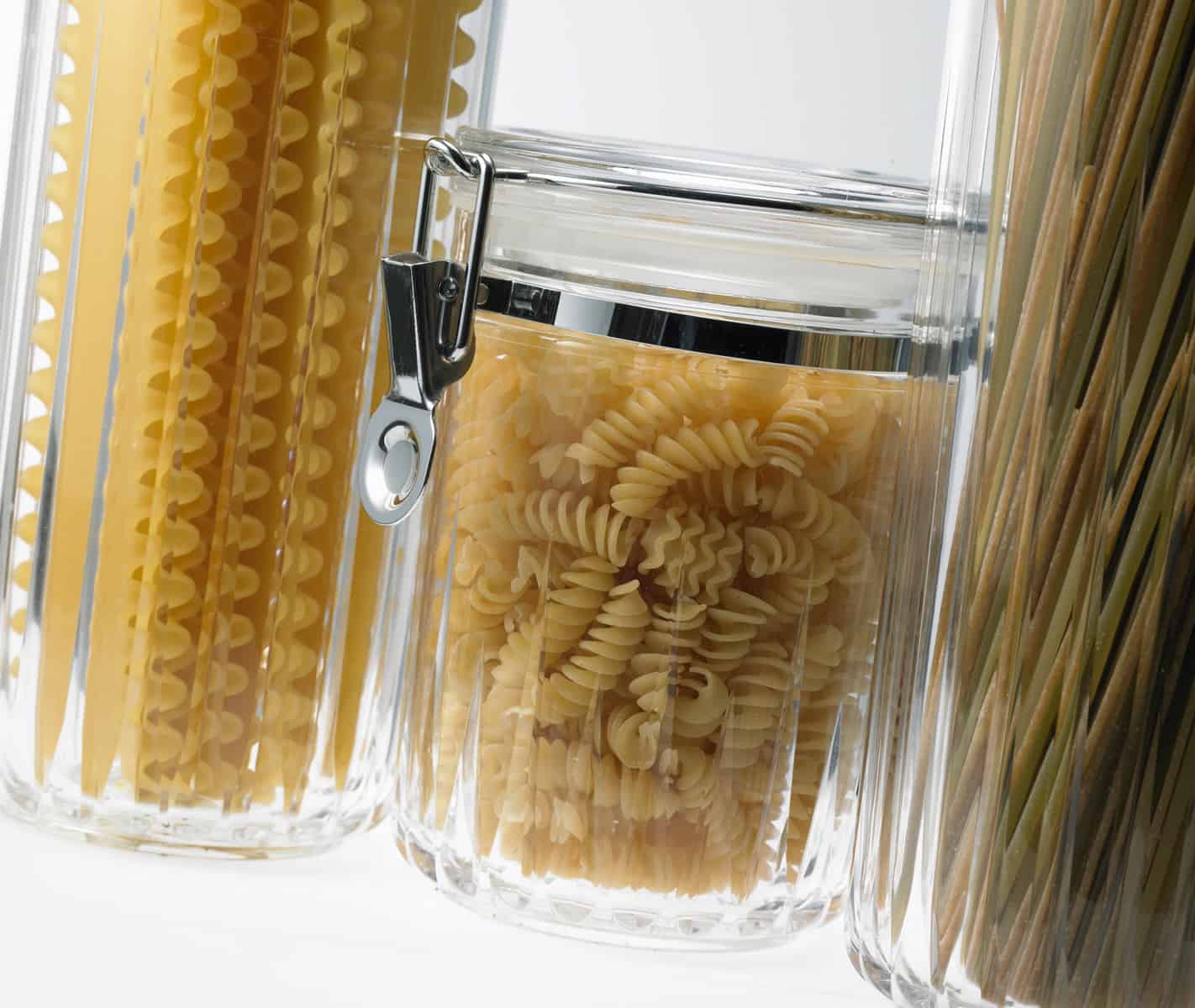 Assorted storage jars of pasta