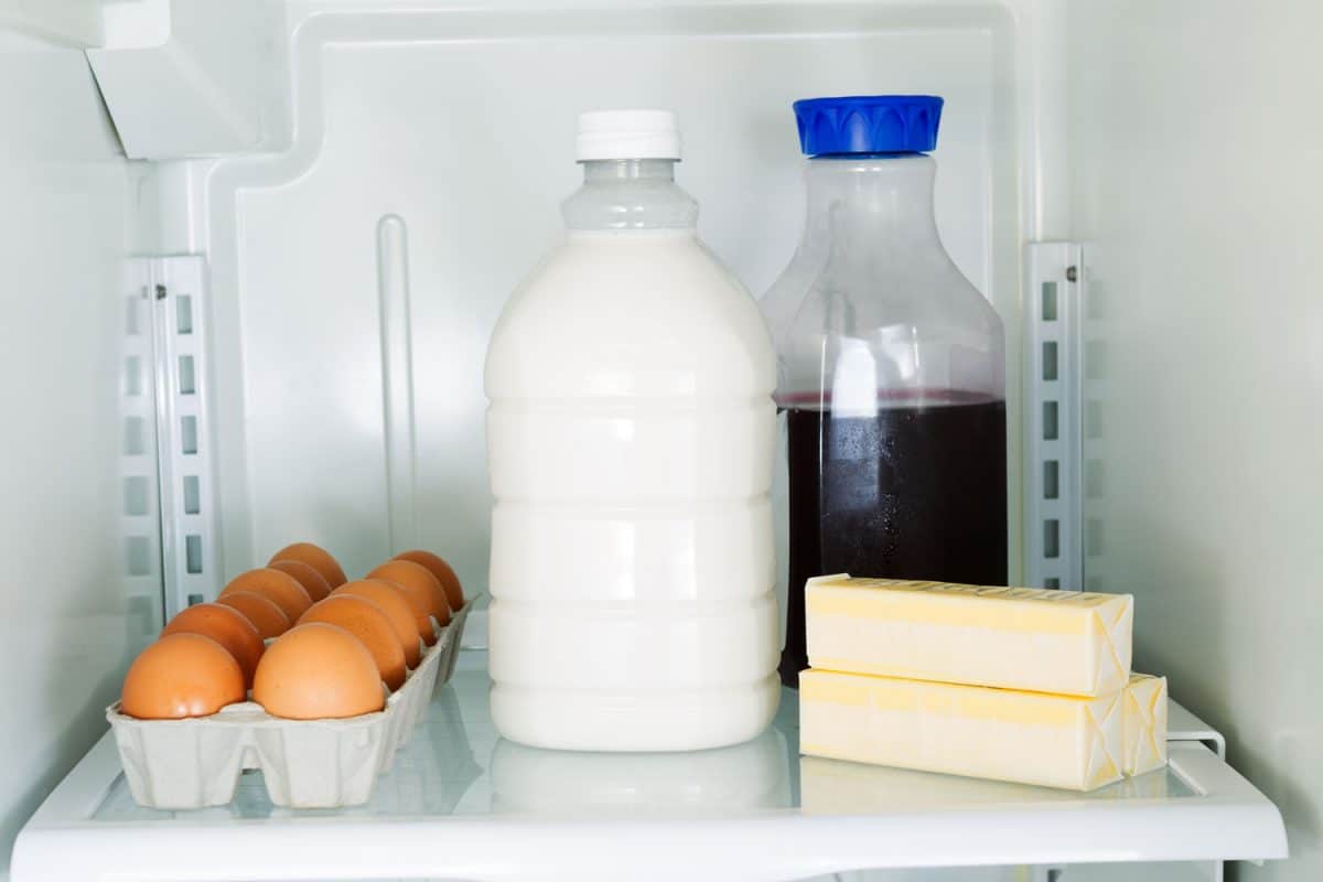 Dairy and poultry products inside a refrigerator