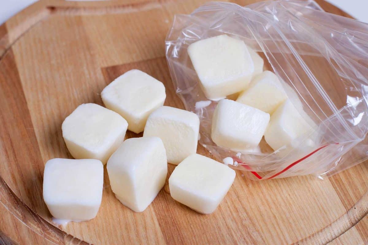 Frozen cubes of milk