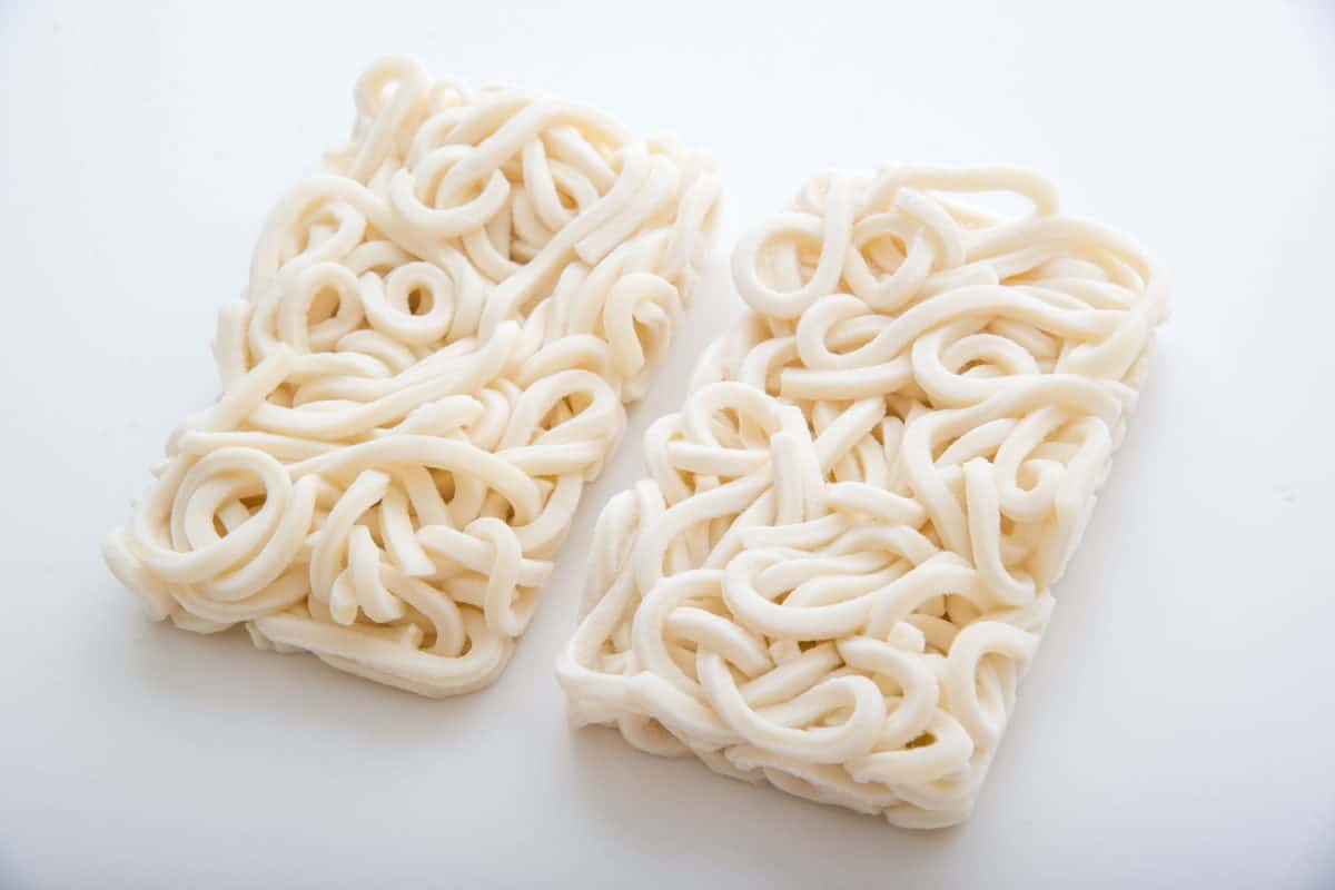 Frozen Udon noodles on a white background