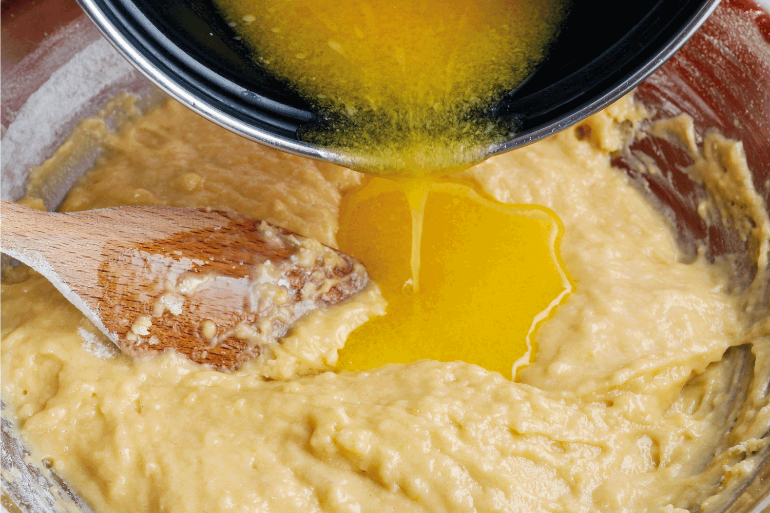 How to make yeast dough, step by step, add melted butter to mixture
