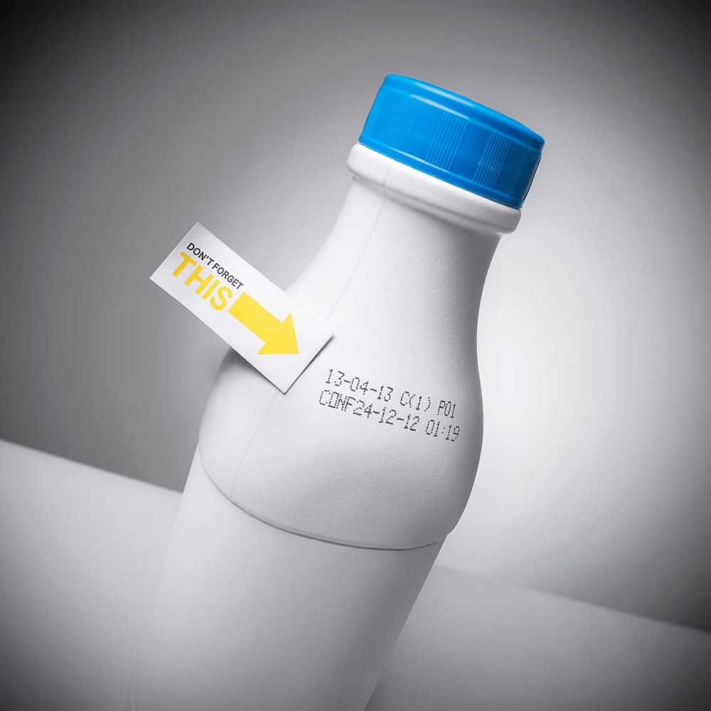 Milk bottle showing best before date