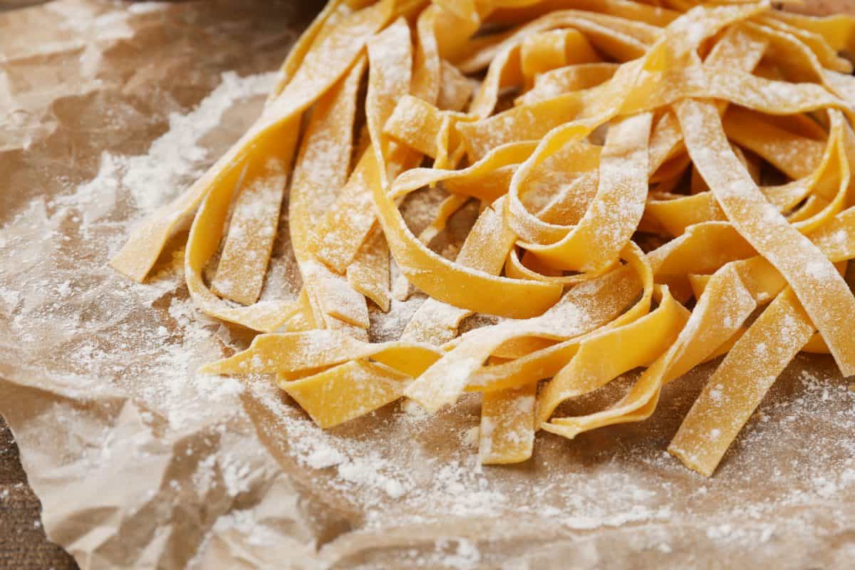 Nicely cut pasta sprinkled with flour to prevent from sticking