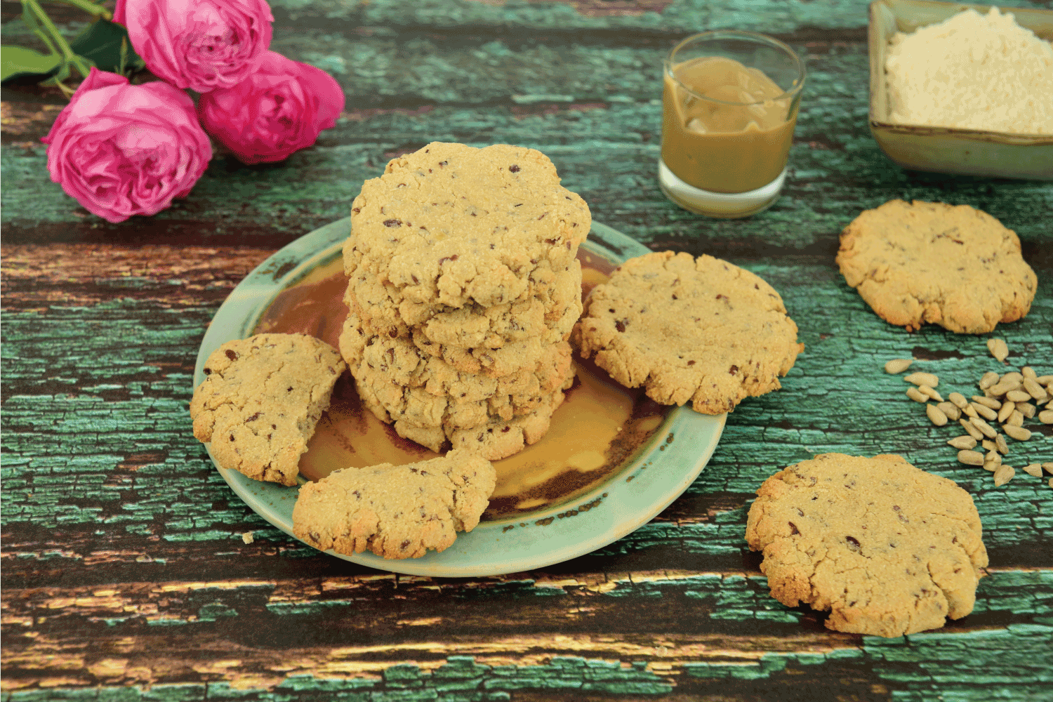Coconut flour cookies with sunflower seeds. Vegan food