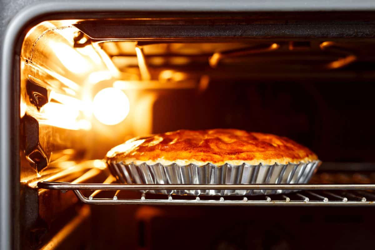 Pie baking inside an oven