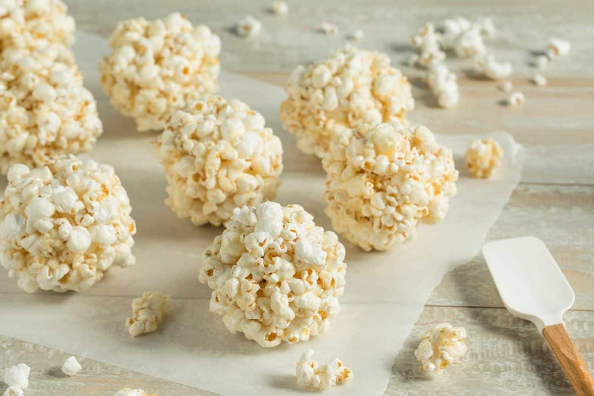 Sweet homemade popcorn balls ready to eat