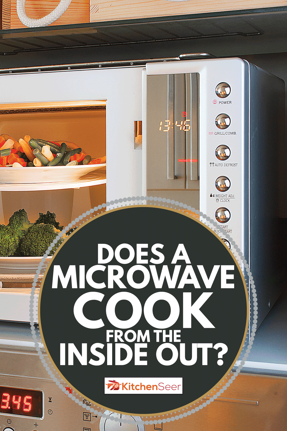 microwave oven with open door and vegetables inside on a plate. Does A Microwave Cook From The Inside Out
