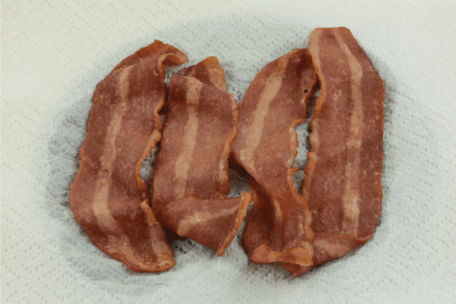  microwaved turkey bacon cooked on paper towel to reduce and absorb excess grease