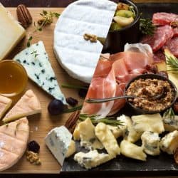 A cheeseboard and Charcuterie board collaged photo, Cheese Board Vs Charcuterie Board - What Are The Differences?