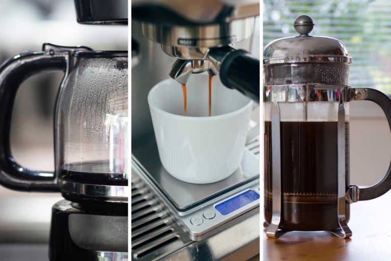 A collage of coffee maker and espresso maker and french press, Coffee Maker Vs Espresso Maker Vs French Press - What Are The Differences?