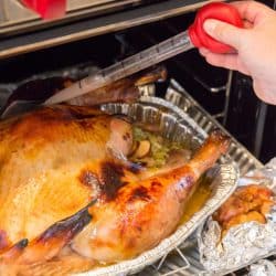 A turkey being cooked in the oven for Thanksgiving is being basted to keep it moist, How Do You Clean A Turkey Baster?