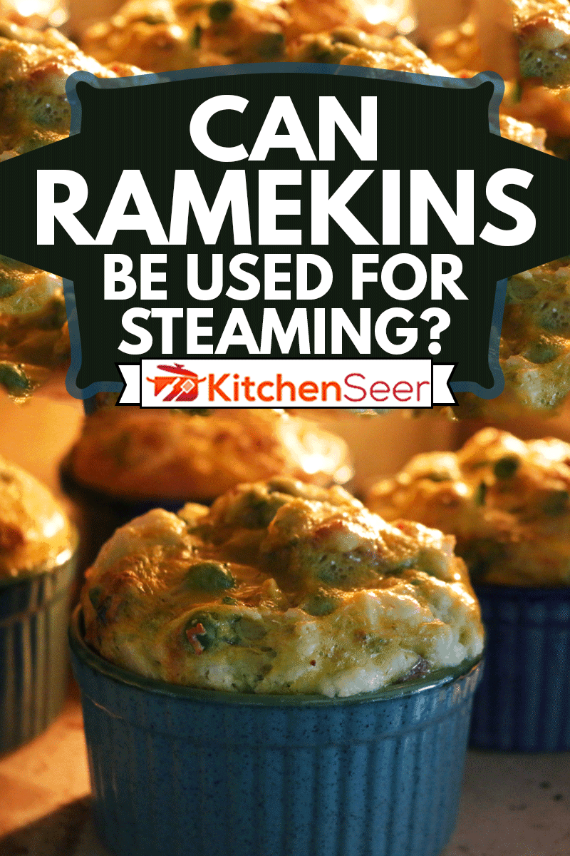  inside of hot oven with egg and spinach breakfast muffin served in blue ramekin dishes being baked, Can Ramekins Be Used For Steaming?
