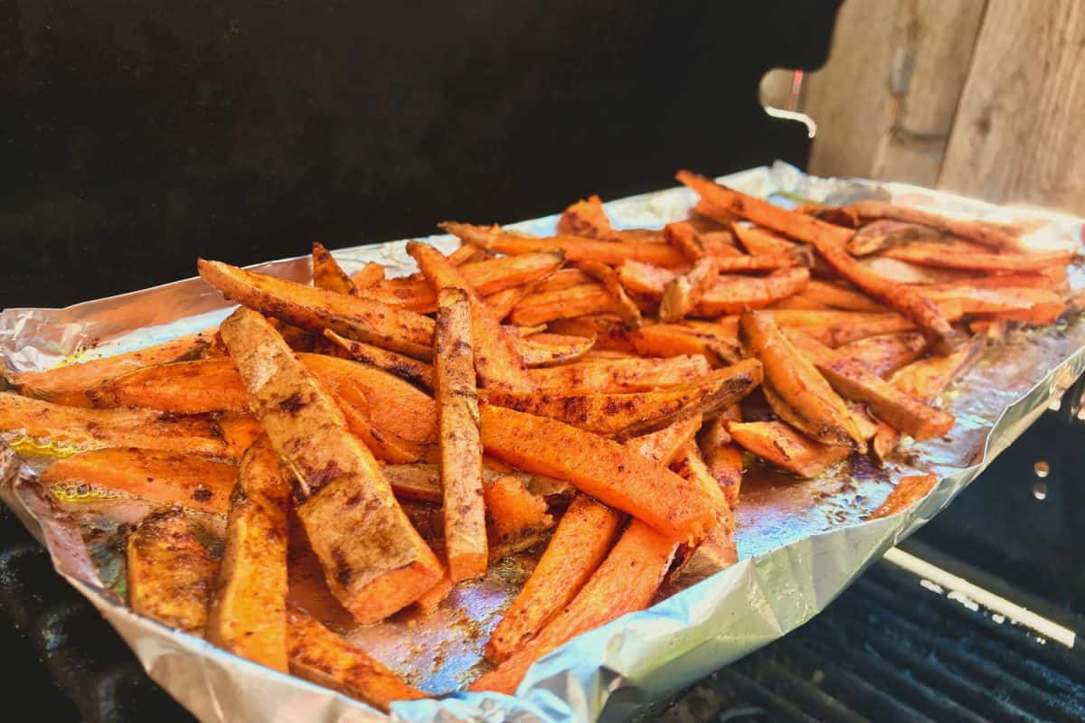 Delicious fried sweet potatoes on a small tray