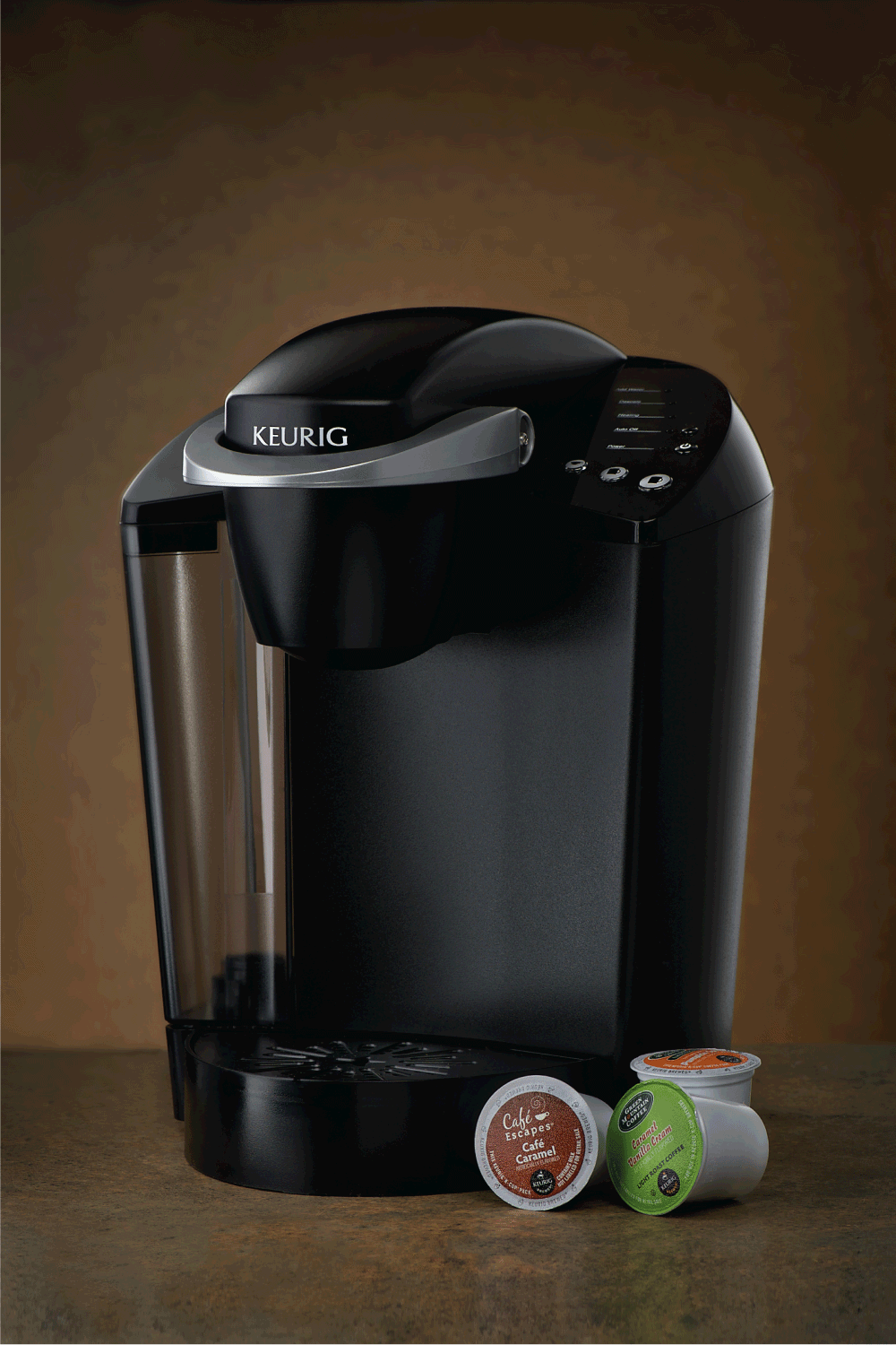Keurig k-cup coffee maker with three k-cup pods